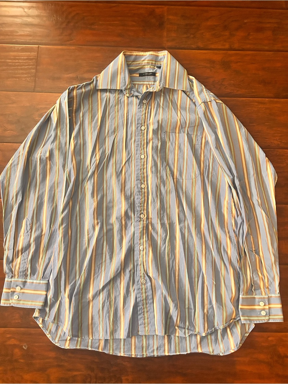 Burberry Light Blue and Yellow Striped Dress Shirt